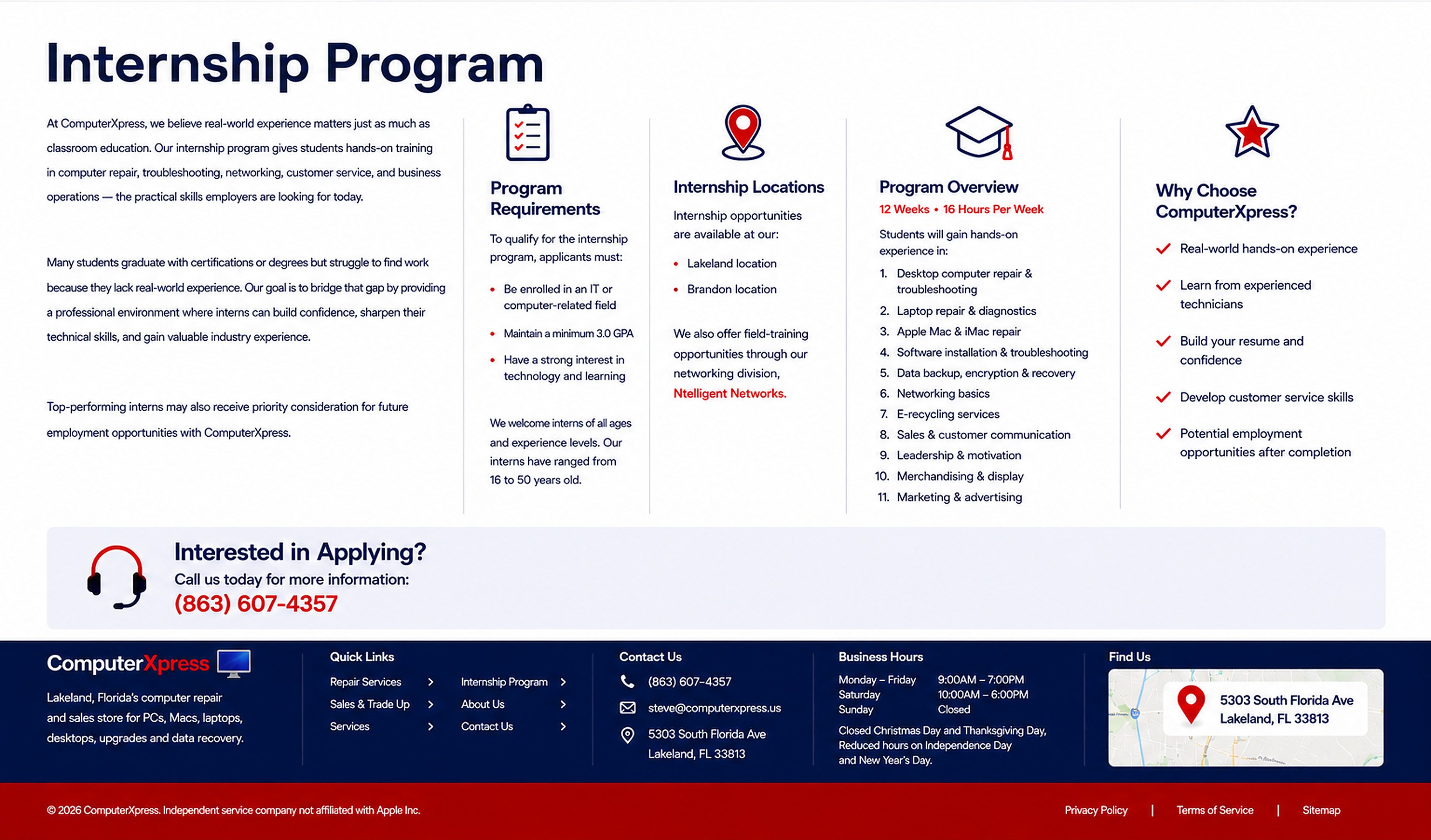 ComputerXpress Internship Program page for ComputerXpress in Lakeland Florida.